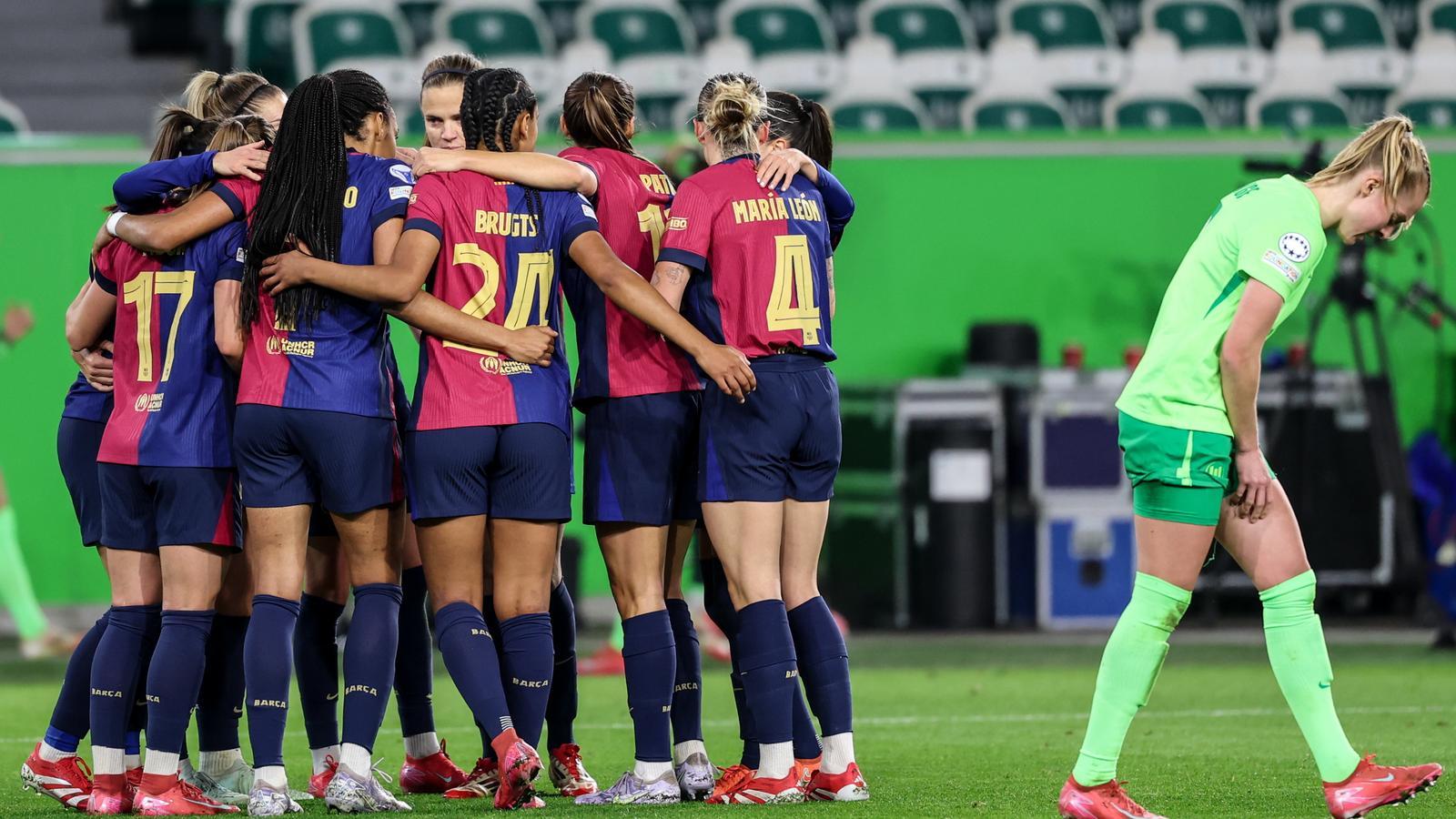 El barça celebrando uno de los goles en Alemania